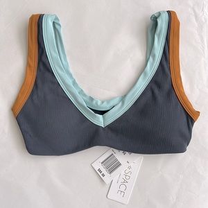 L*Space  Lala Blue Ribbed Summer Swimwear Beachwear Bikini Swim Top Separates XS